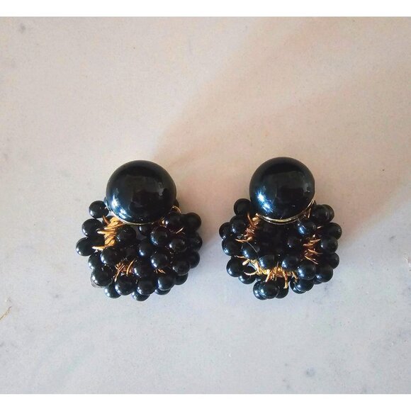 Vintage clip-on round studs with dingle attachment black - Picture 1 of 7